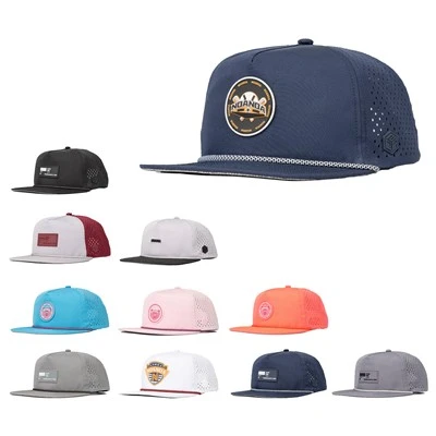 Waterdichte polyester prestatie-snapback-pet met 5 panelen en laag profiel